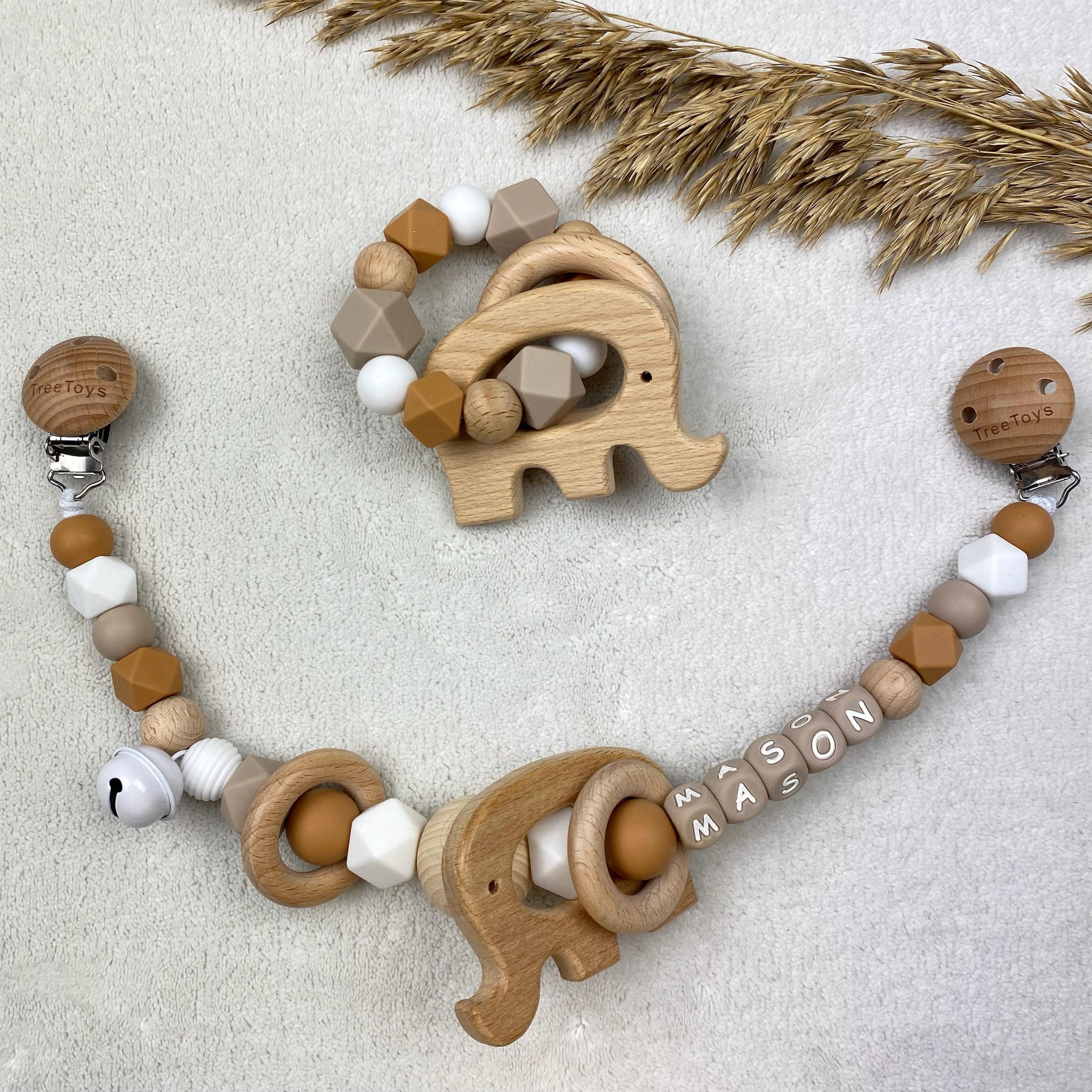 Wagenspanner met bijtring voor kinderwagen en baby