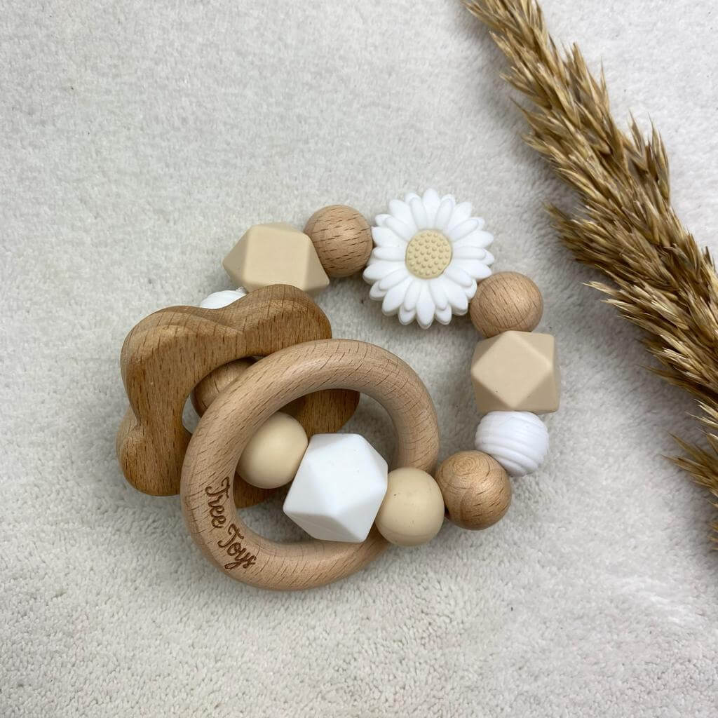 Bijtring met naam ~ Beige Wit - Afbeelding 3