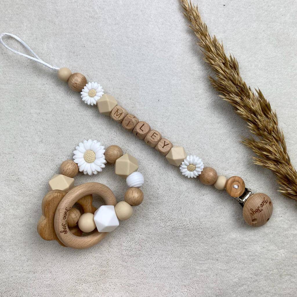 Bijtring met naam ~ Beige Wit - Afbeelding 4