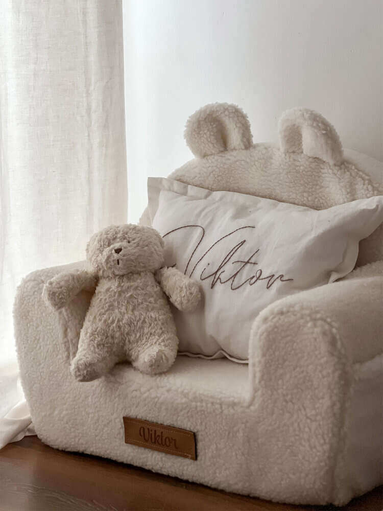 Fauteuil voor kinderen in Wit Teddy stof