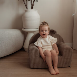 Kinderfauteuil met naam ~ Taupe Ribstof kinderstoeltje