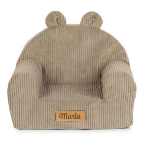 Kinderfauteuil met naam in beige ribstof