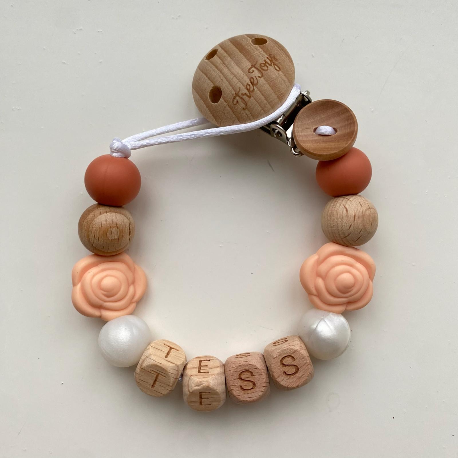 Speenkoord met naam Roos roze