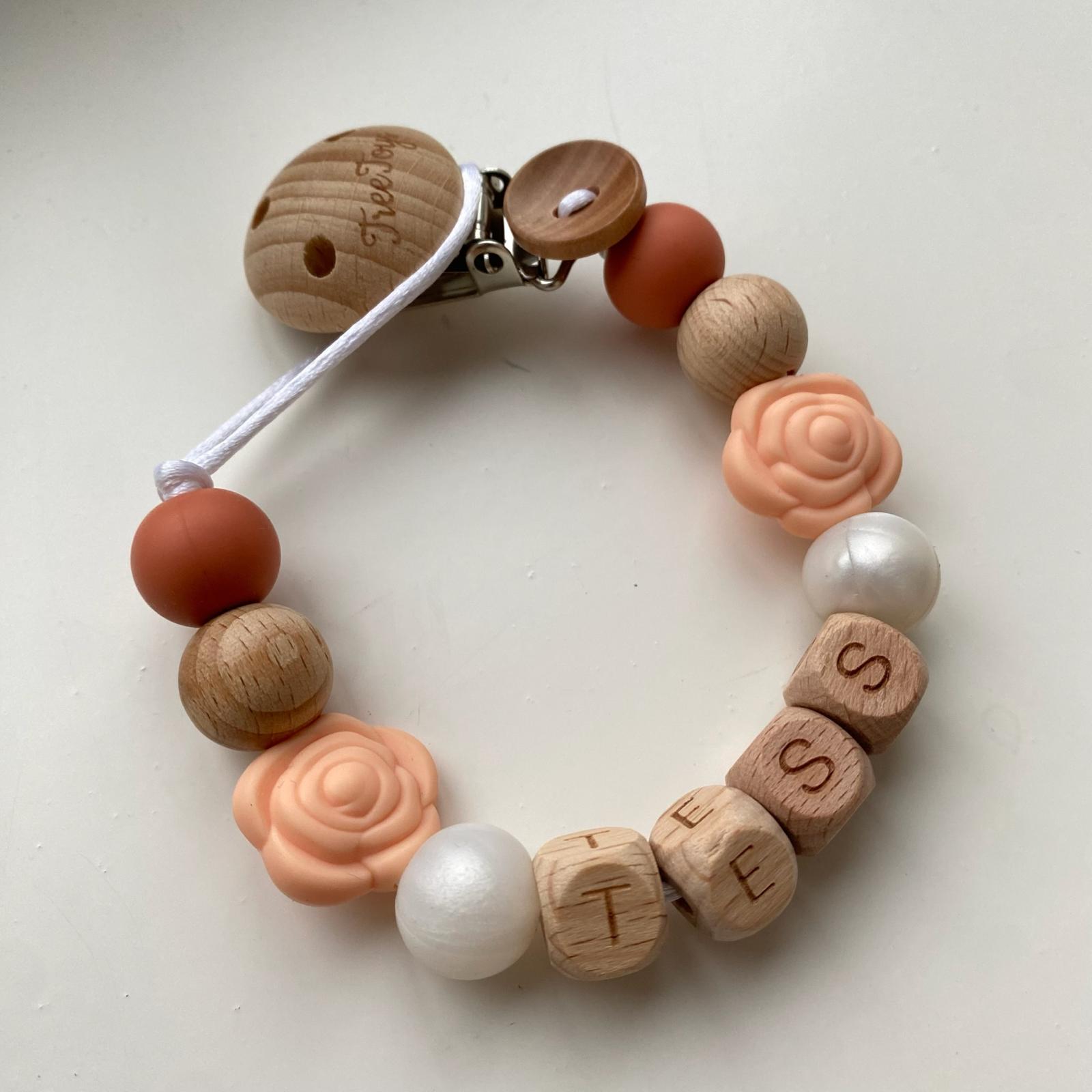 Speenkoord met naam Roos roze