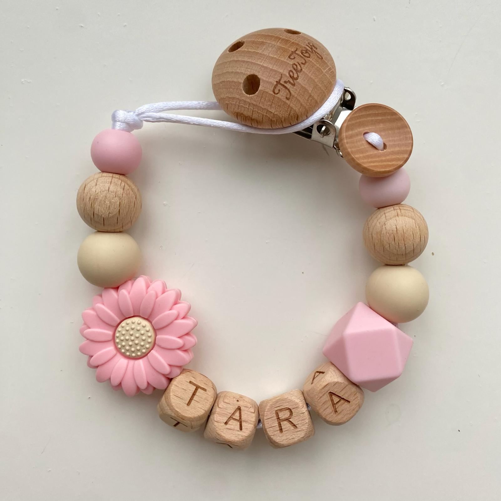 Speenkoord met naam Daisy lichtroze