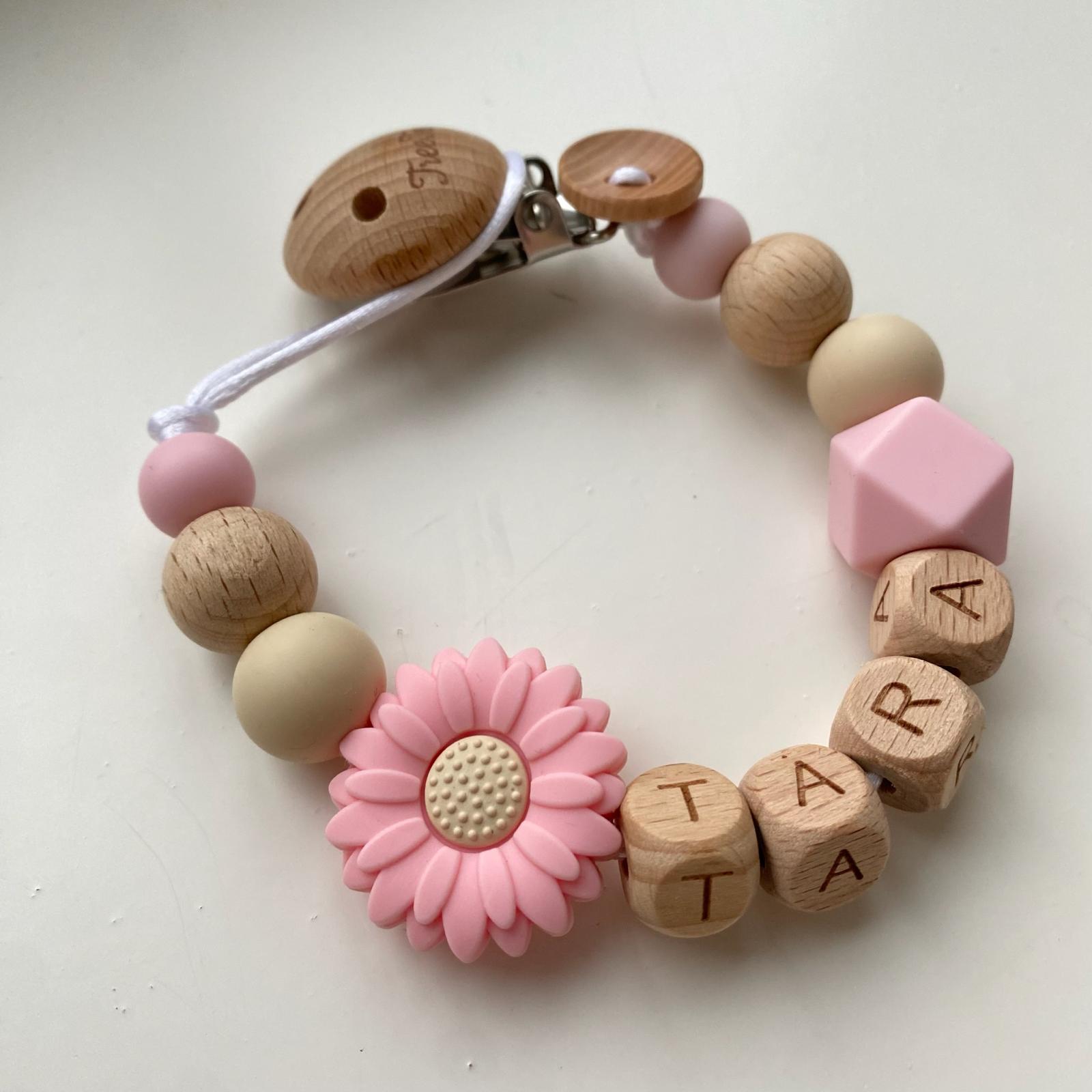Speenkoord met naam Daisy lichtroze