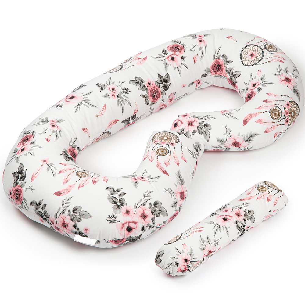 Zwangerschapskussen wit met roze bloemen 5