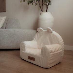 Kinderfauteuil Wit ribstof met oortjes