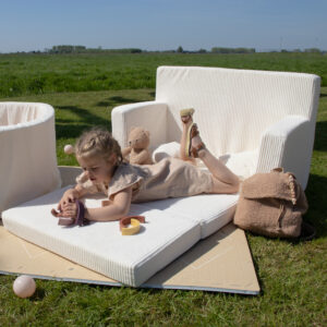 Kinderbankje met naam ribstof wit