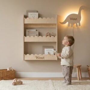Houten wandlamp met naam ~ Dino