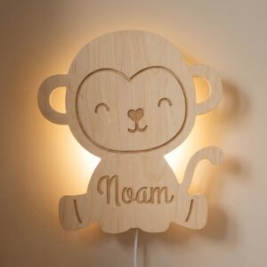 Houtenwandlamp aap te personaliseren met Naam aap