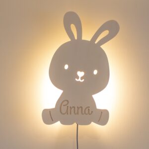 Houten wandlamp Konijn met gepersonaliseerde naam