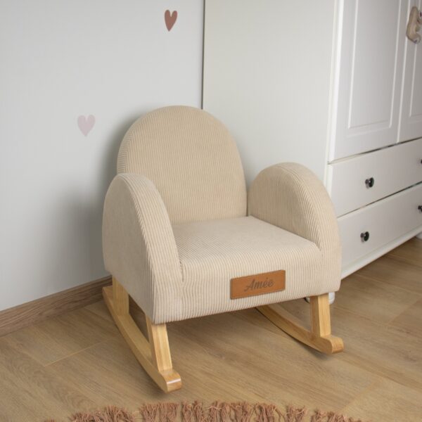 Schommelstoel met naam ribstof beige (1)