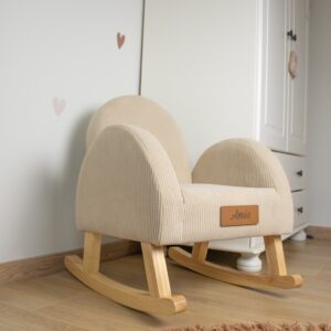 Schommelstoel met naam ribstof beige (1)