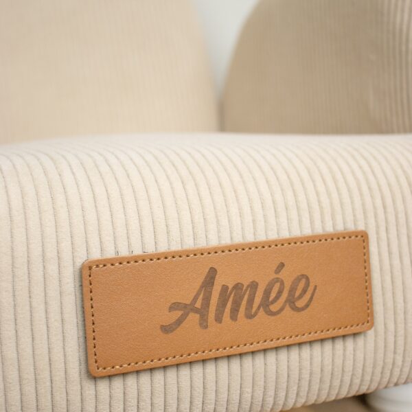 Schommelstoel met naam ribstof beige (1)