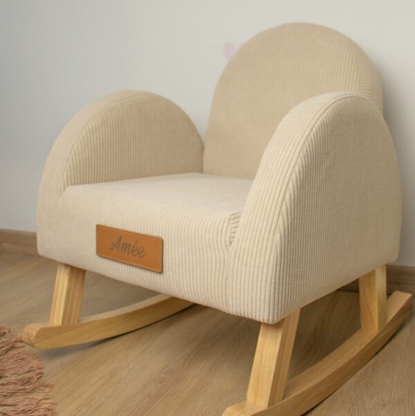 Schommelstoel met naam ribstof beige (1)