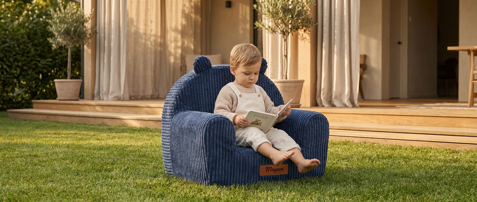 Kinderfauteuil met naam ~ Blauw Corduroy
