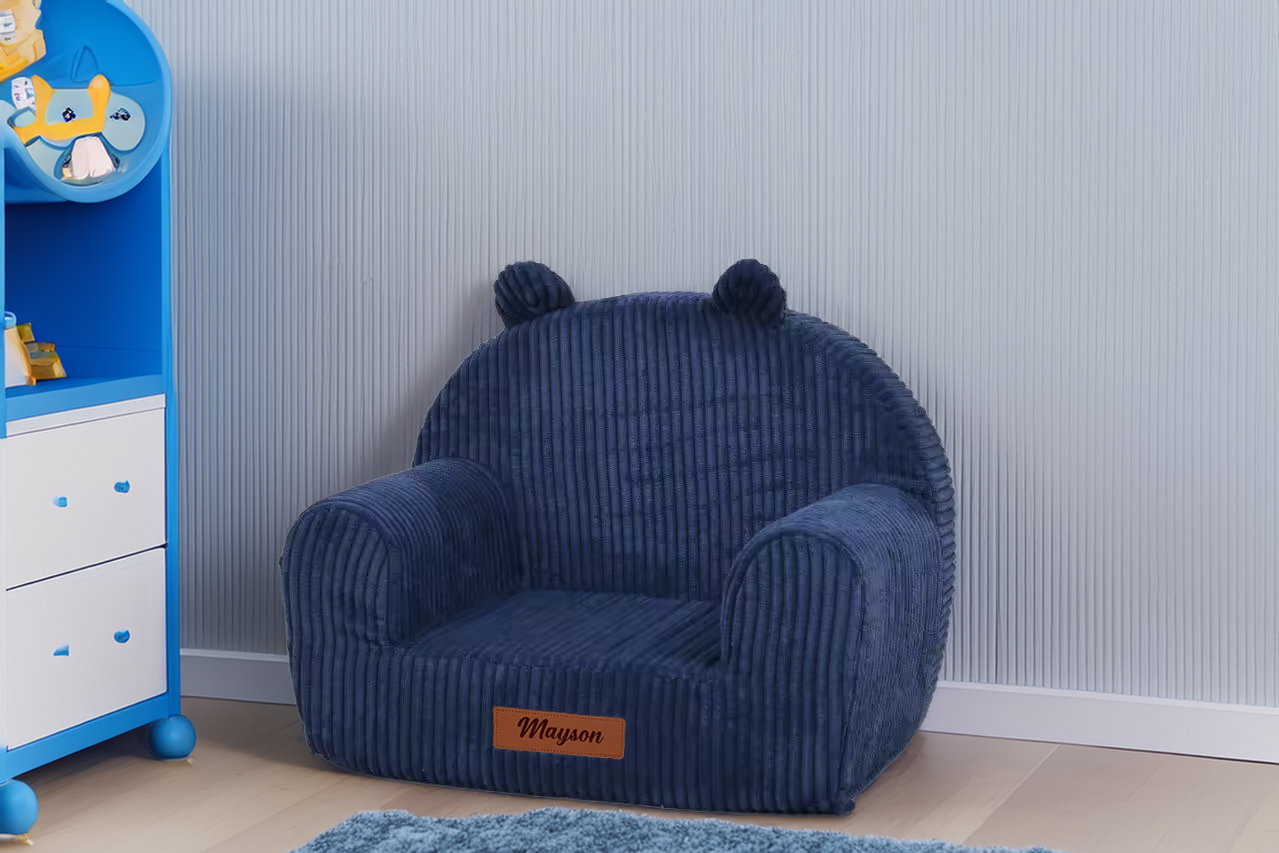 Kinderfauteuil met naam ~ Blauw Corduroy - Afbeelding 2