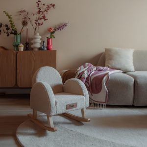 Schommelstoel kinderkamer teddy beige gepersonaliseerd met naam